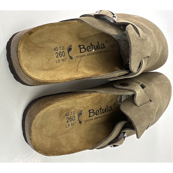 Birkenstock Boston Clog Taupe Tan Brown Sandal Suede Leather Mules Size 40 L9 M7 - Picture 6 of 12